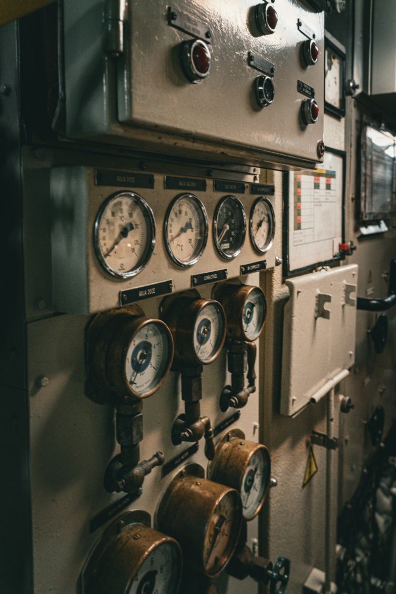 Marine instrument panel with gauges and electrical switches